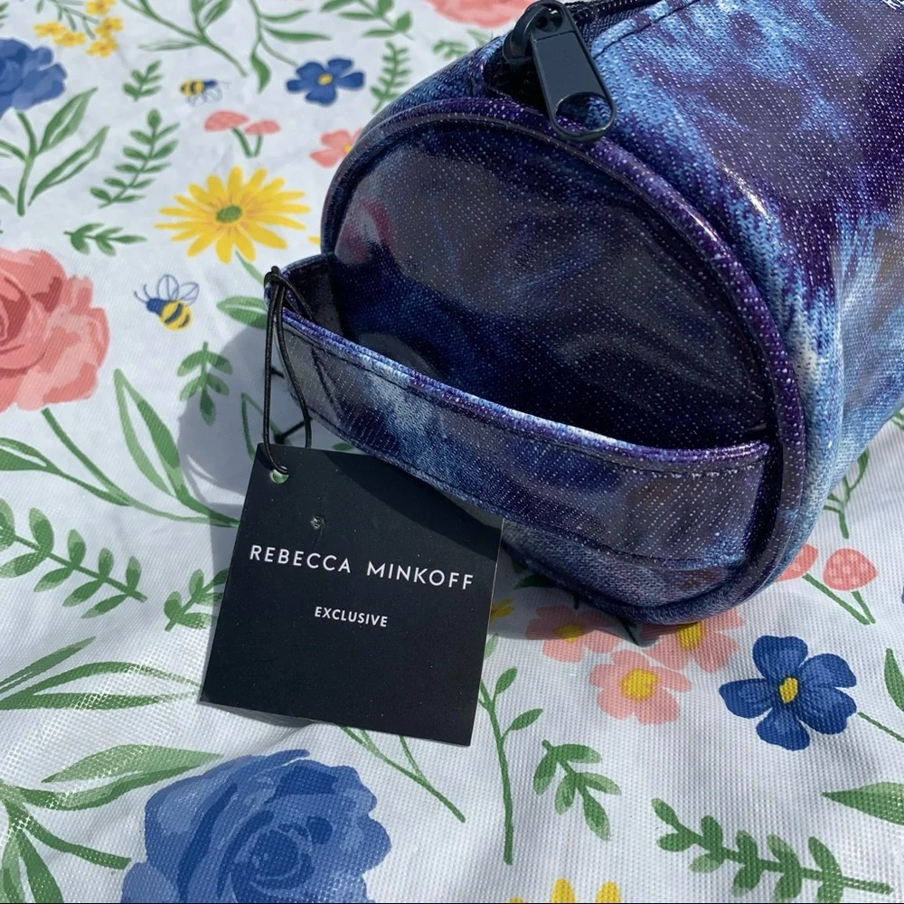 NWT REBECCA MINKOFF Exclusive Denim Blue Tie Dye Cylinder Makeup Cosmetic Pouch